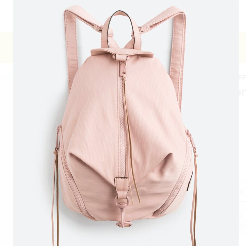 Rebecca Minkoff Julian Nylon Backpack in dusty pink with pink hardware